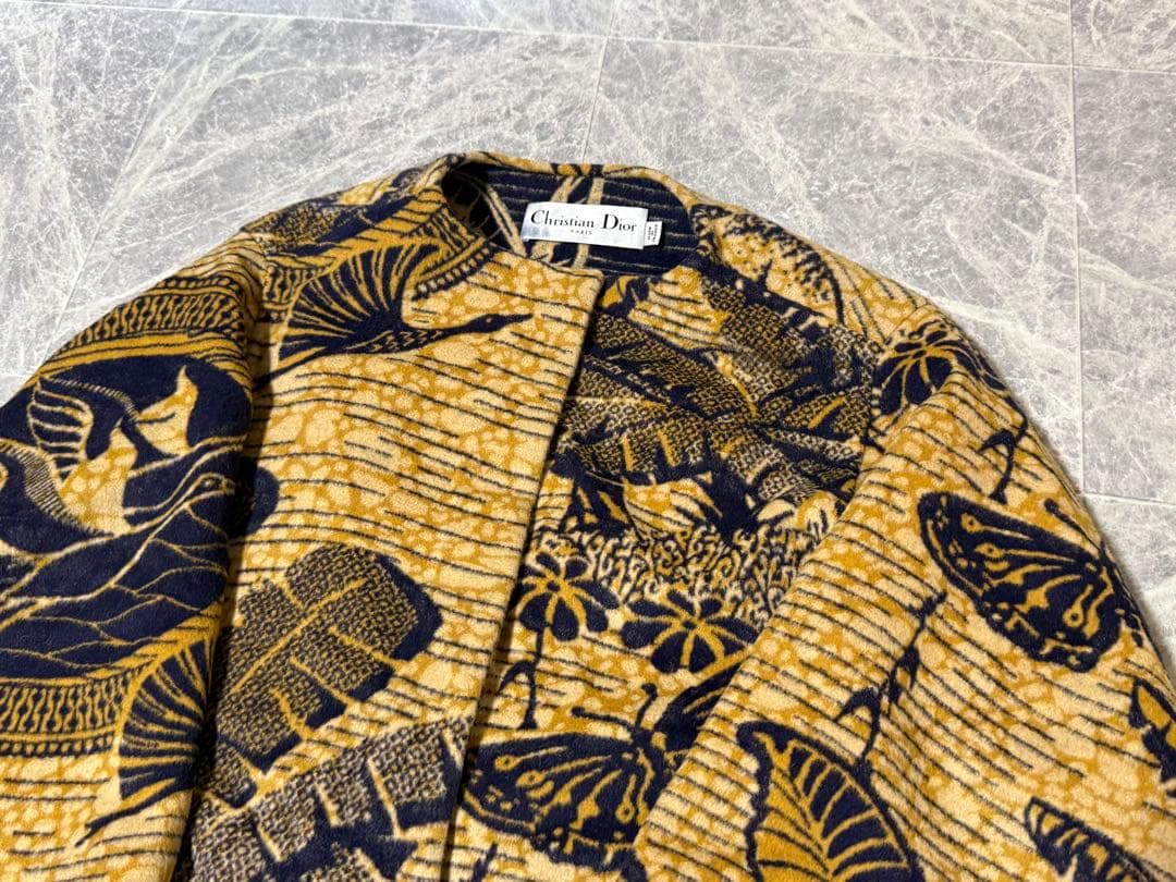 DIOR 2020SS ディオール アンゴラ 総柄 フリンジ ロングコート 40