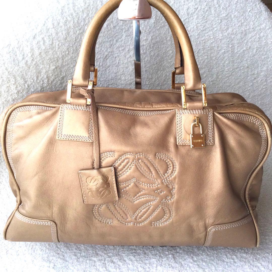 LOEWE ロエベアマソナ36ミニボストン　ハンドバッグ　ゴールド金具　ステッチ