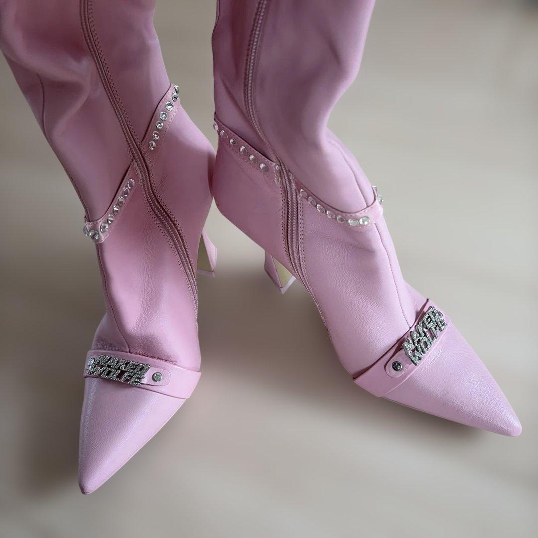 Naked Wolfe ビジュー付きピンクロングブーツ 23.5 cm