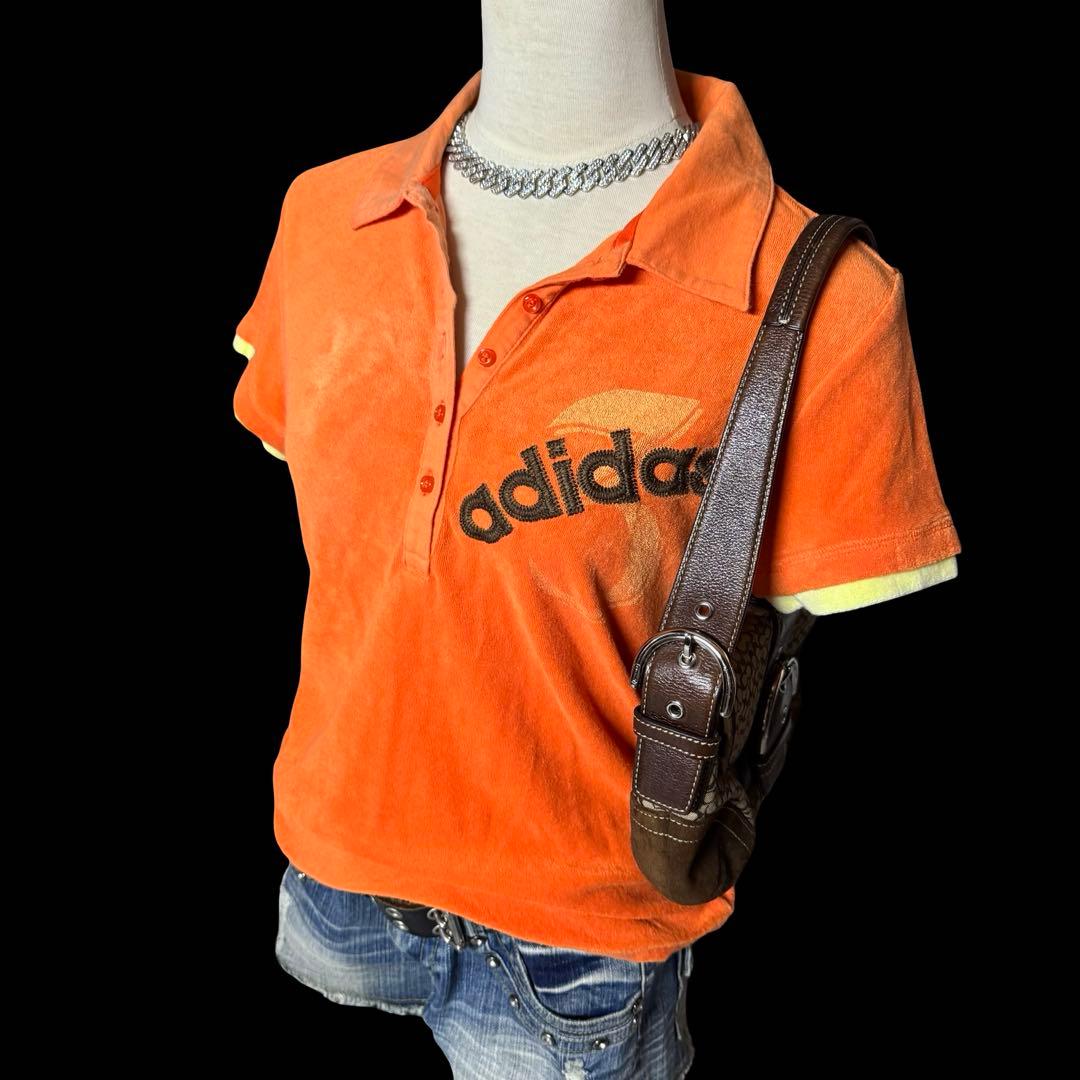 00s adidas ピチ ポロシャツ オレンジ パイルy2k平成女児平成ギャル