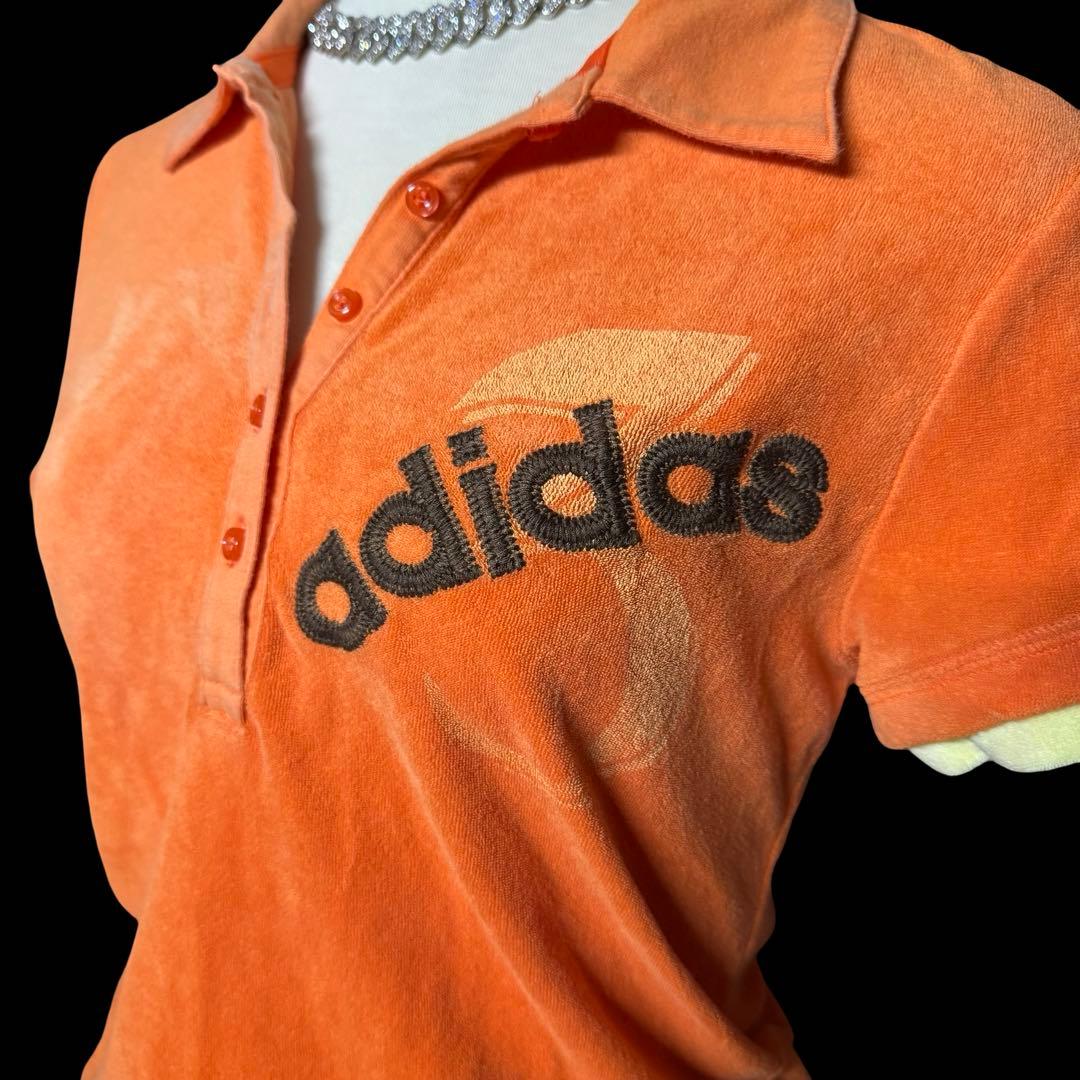 00s adidas ピチ ポロシャツ オレンジ パイルy2k平成女児平成ギャル