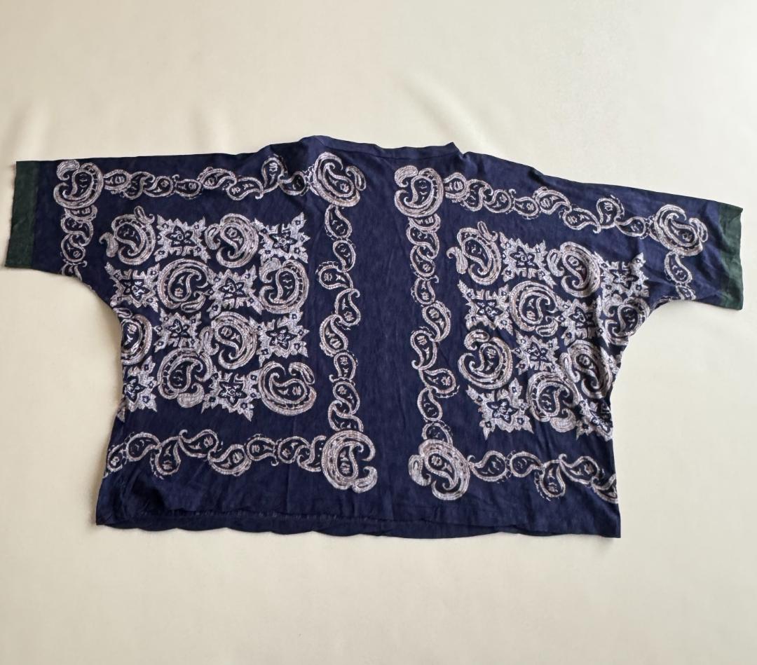 希少　45R　バンダナペイズリーTシャツ　綿100　R刺繍　美品　F　インディゴ