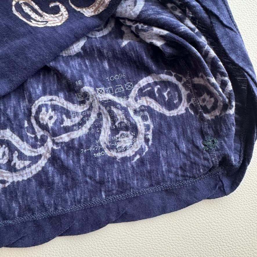 希少　45R　バンダナペイズリーTシャツ　綿100　R刺繍　美品　F　インディゴ