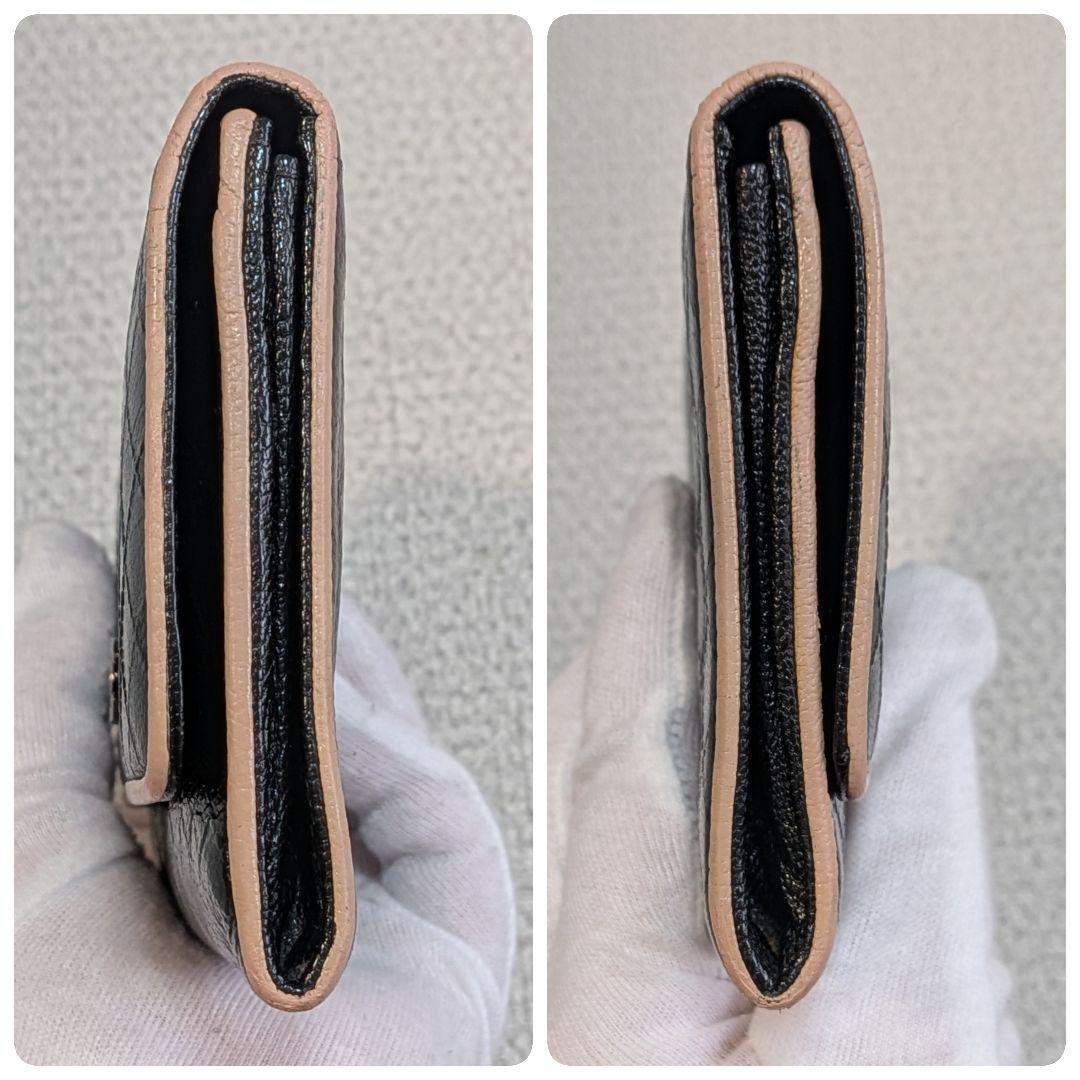 美品　シャネル　ビコローレ　パイピング　ミニ財布　ミドル　カーフスキン　黒