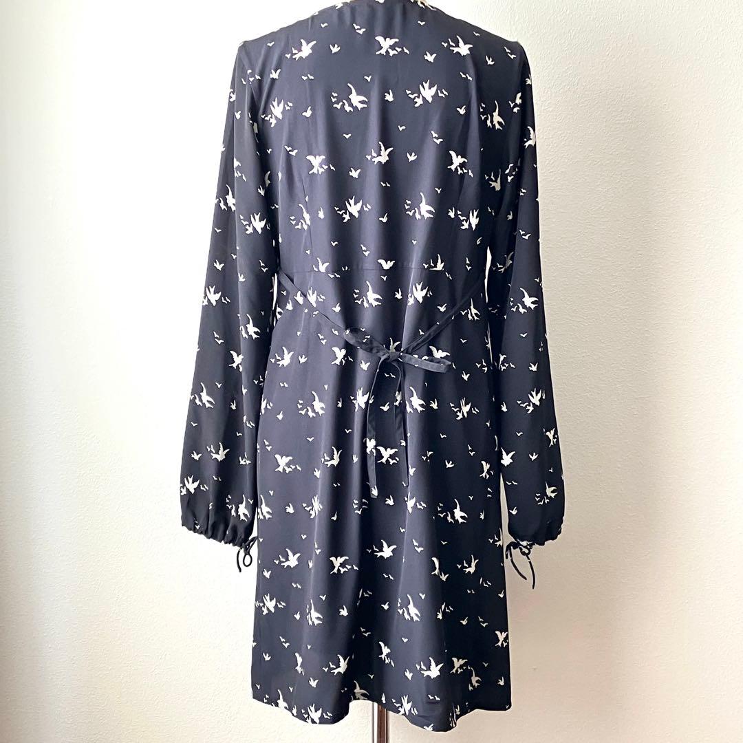 【agnès b.】ブラックワンピース 小鳥柄 美品 長袖 フランス製