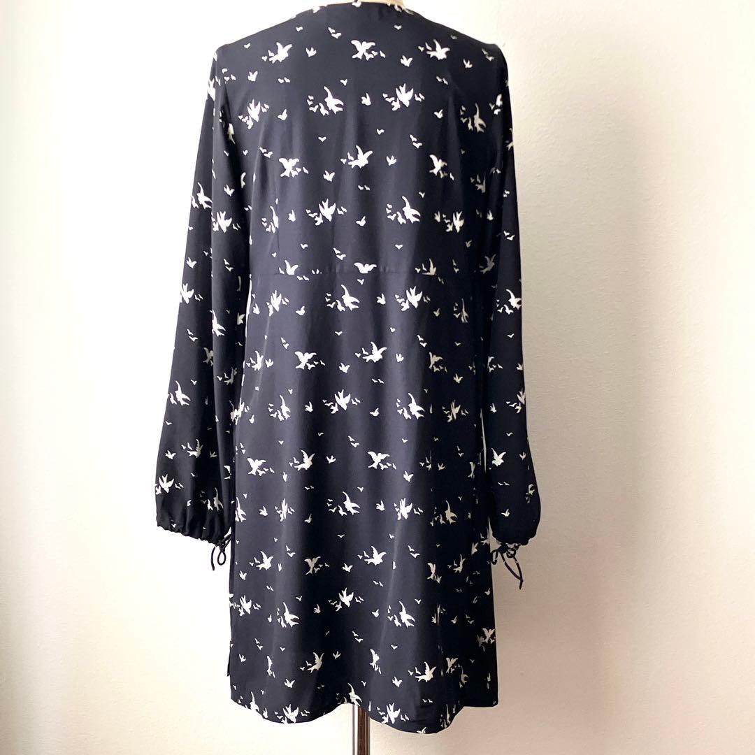 【agnès b.】ブラックワンピース 小鳥柄 美品 長袖 フランス製