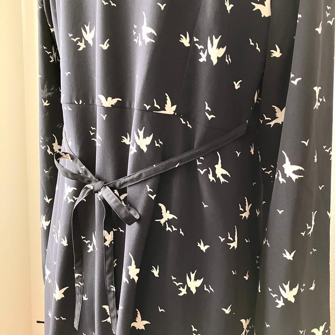 【agnès b.】ブラックワンピース 小鳥柄 美品 長袖 フランス製