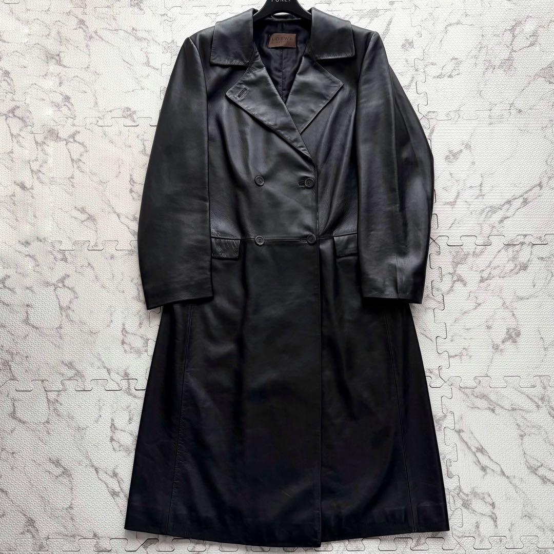 極美品✨LOEWE MADRID ラムナッパレザー ダブルチェスターコート 黒