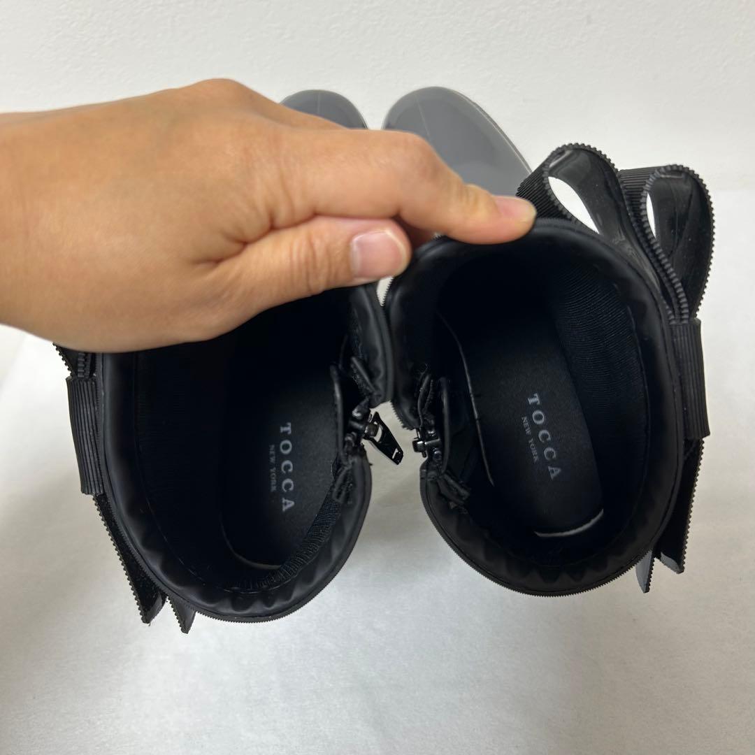 トッカ　レインブーツ　M 23-23.5 グレー　サイドリボン　サイドジップ