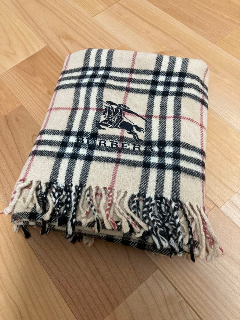 BURBERRY 大判ストール　ノバチェック　ホースロゴ　ベージュ　ウールマーク