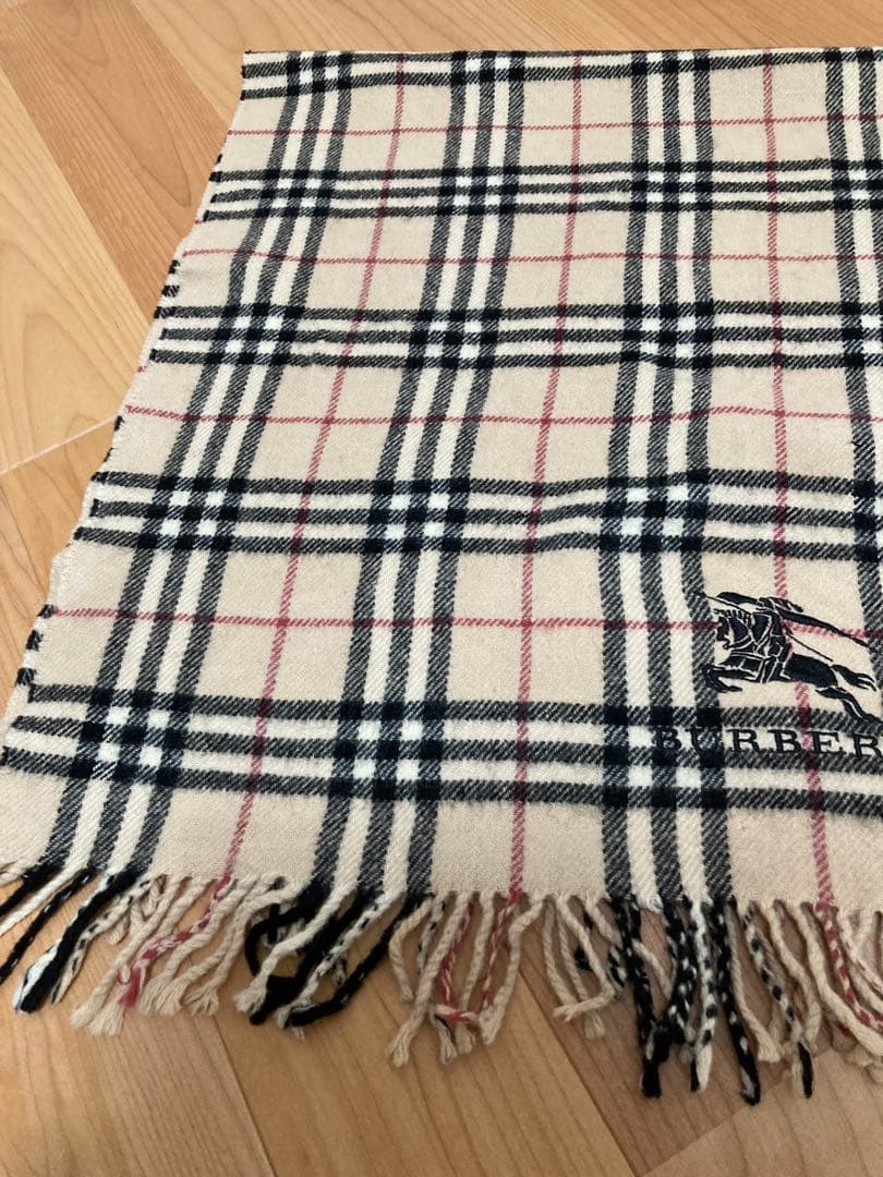 BURBERRY 大判ストール　ノバチェック　ホースロゴ　ベージュ　ウールマーク
