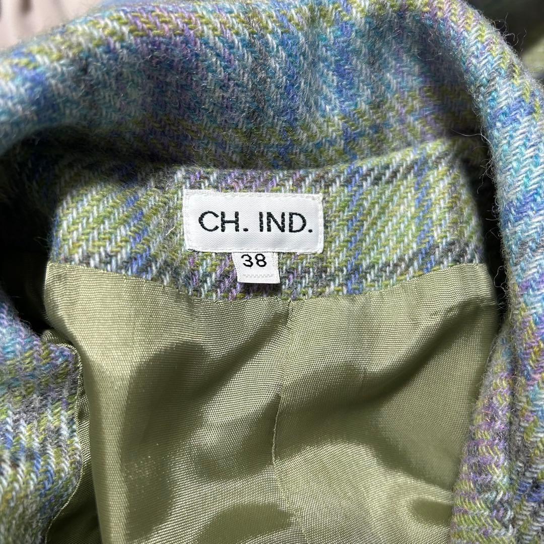 CH. IND. トレンチコート ロングコート フランス製 チェック柄 ツイード