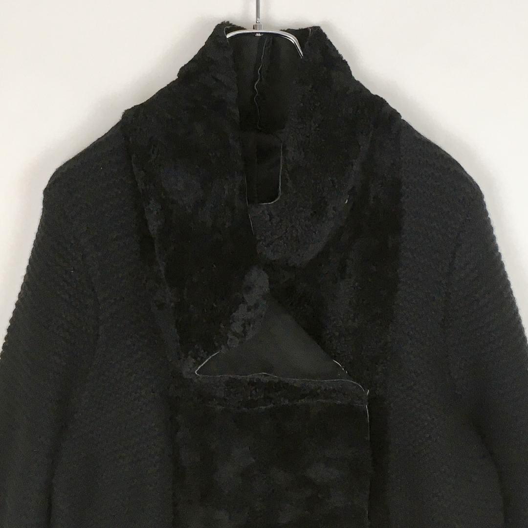 【新品タグ付き】 ヨシエイナバ カシミヤ混ウール ニットロングコート 黒