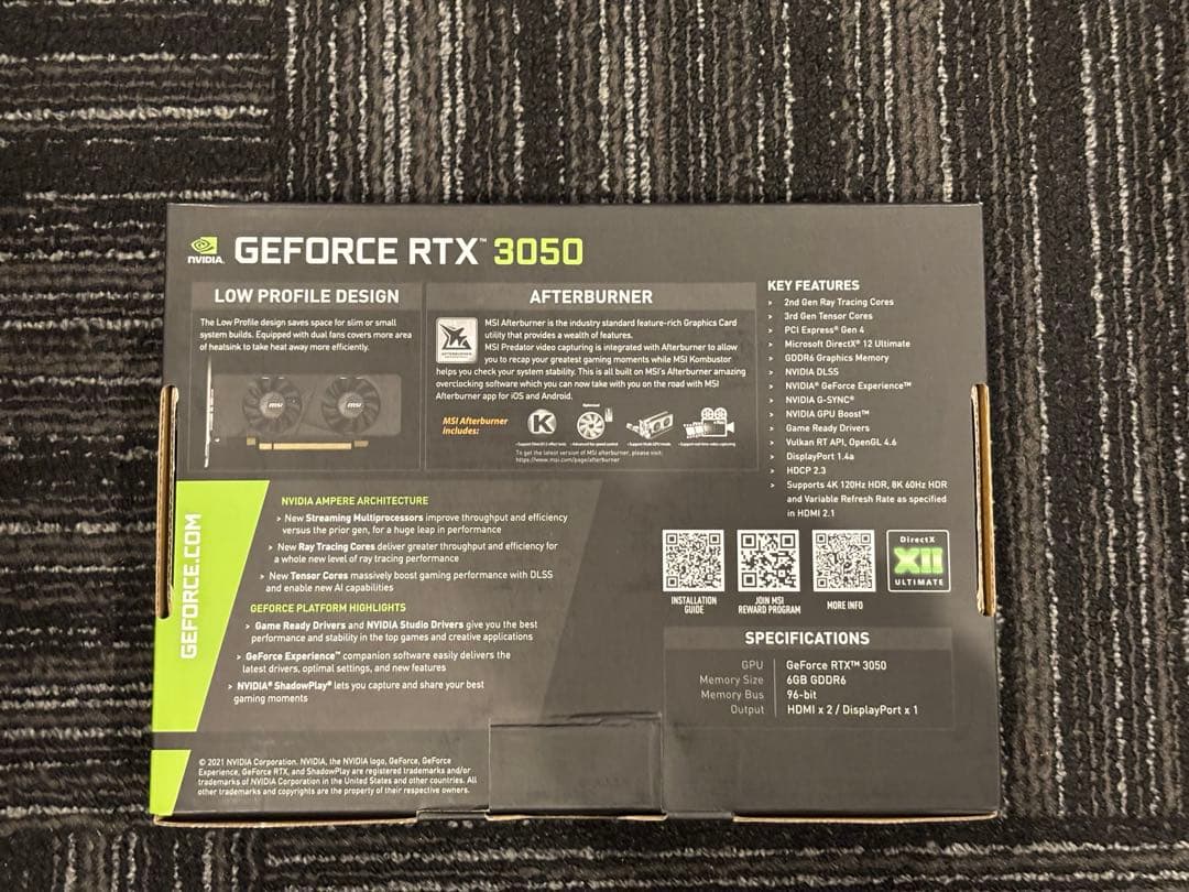 MSI GeForce RTX 3050 6GB GDDR6 ロープロファイル