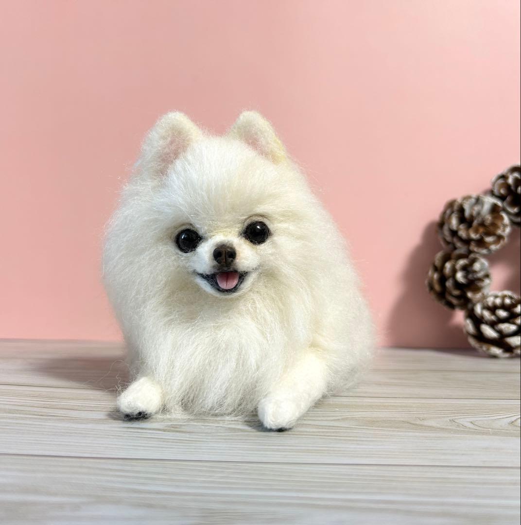 羊毛フェルト　羊毛犬　ふわもこポメラニアン　白ポメ　no.35