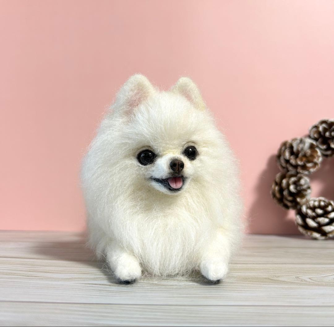 羊毛フェルト　羊毛犬　ふわもこポメラニアン　白ポメ　no.35