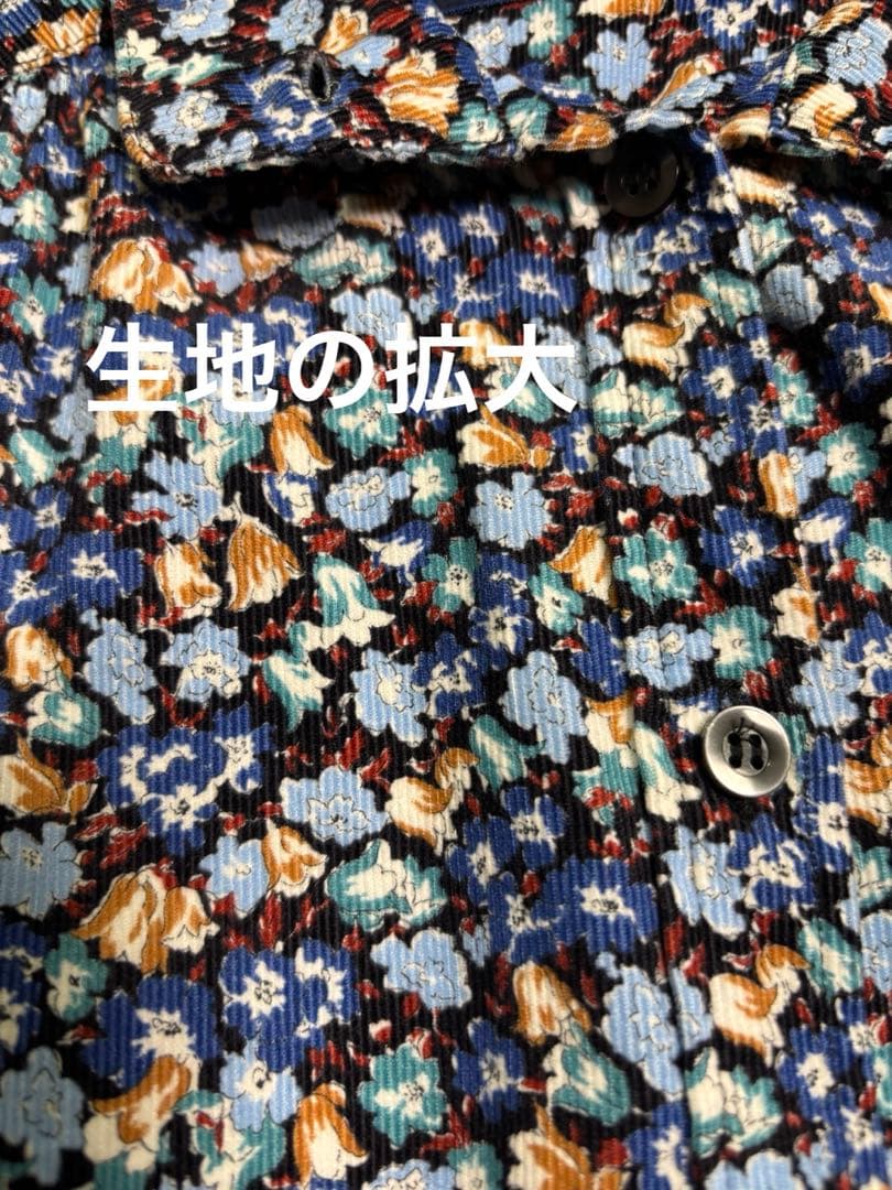 美品 shower party 日本製 ゆったりコーデュロイ 小花 シャツワンピ