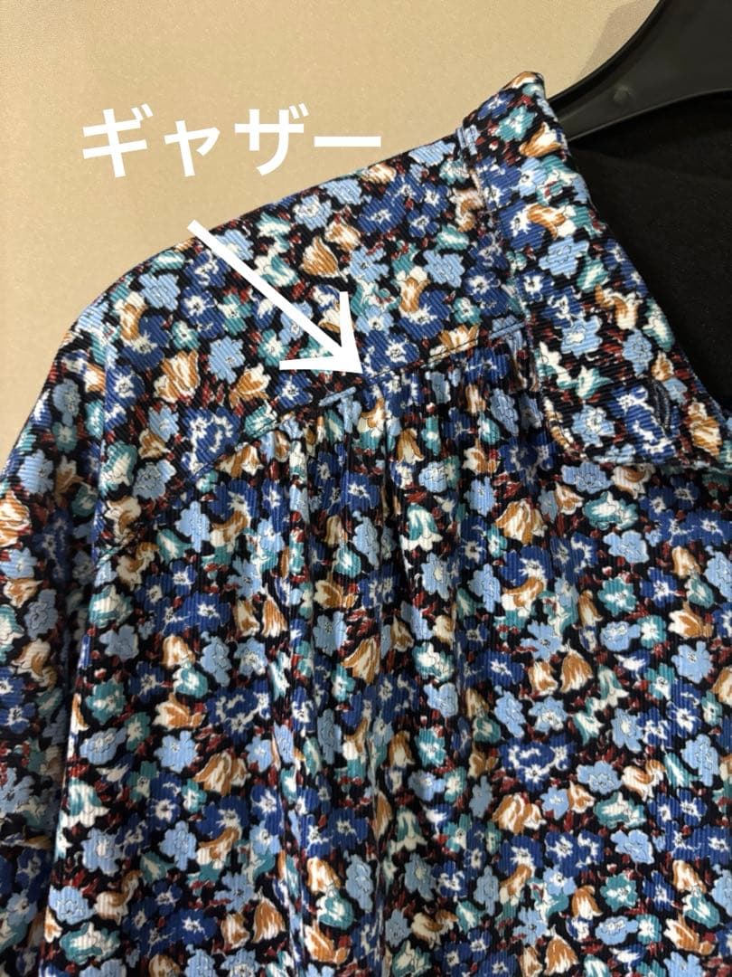 美品 shower party 日本製 ゆったりコーデュロイ 小花 シャツワンピ