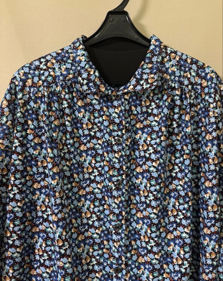 美品 shower party 日本製 ゆったりコーデュロイ 小花 シャツワンピ
