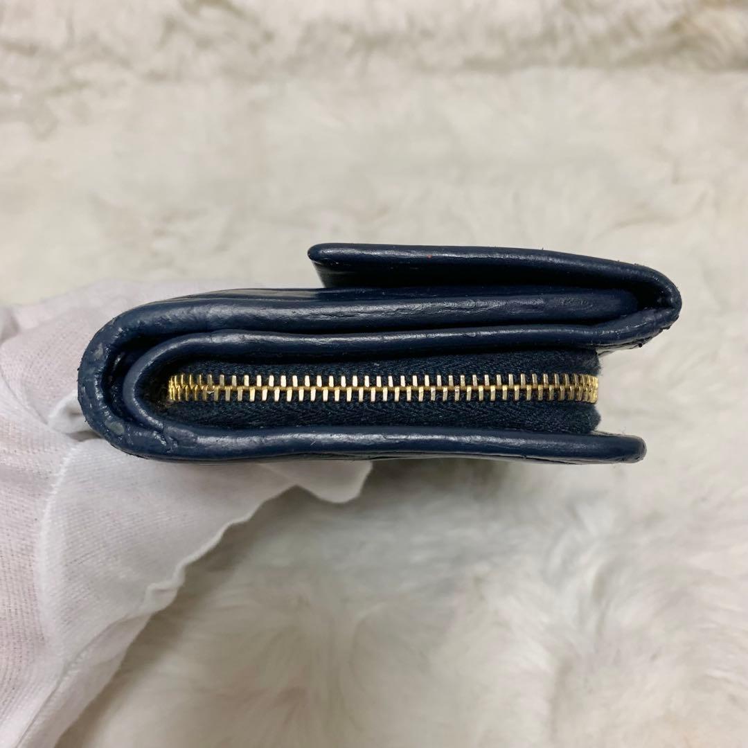 MIU MIU マテラッセ 三つ折り財布 L字ファスナー 紺　ネイビー