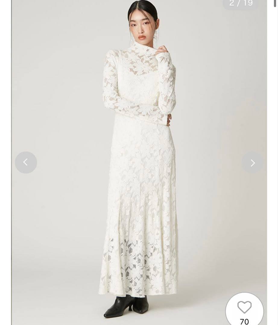 フラワーストレッチレースワンピース　WHT/0サイズ