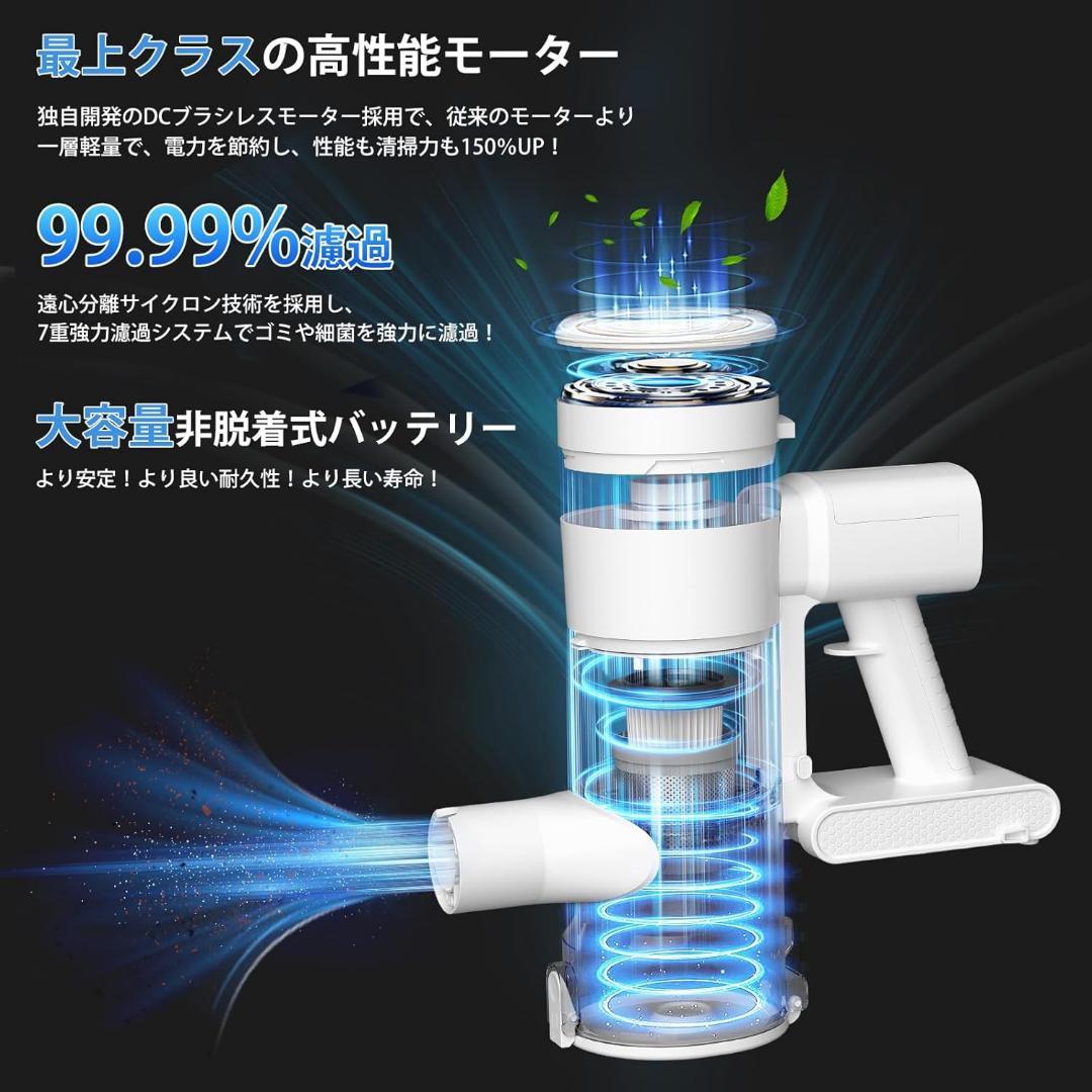 掃除機❣️コードレス 68000Pa圧倒的吸引 自立式 サイクロン LEDライト