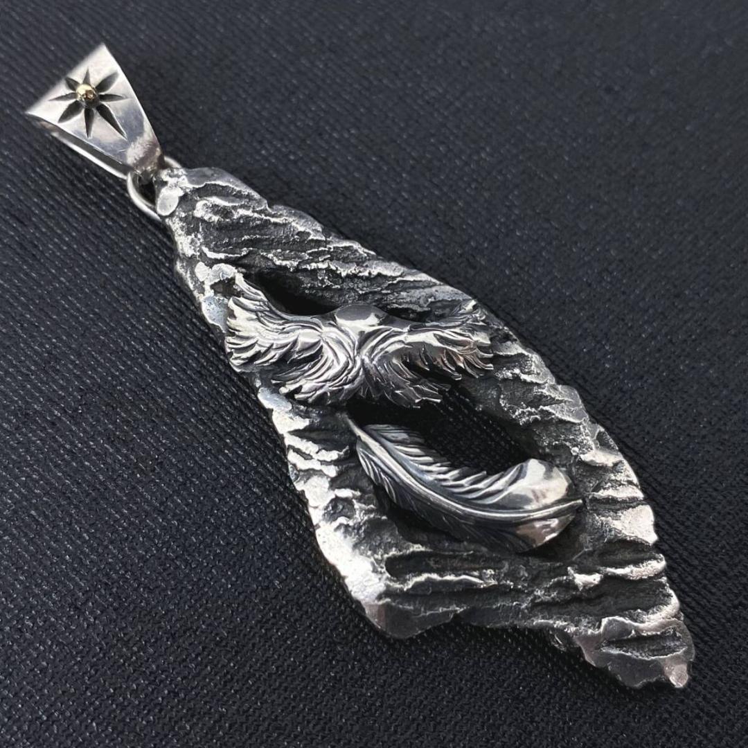 美品 BIG HAND K18 SUN シルバー イーグル フェザー ペンダント