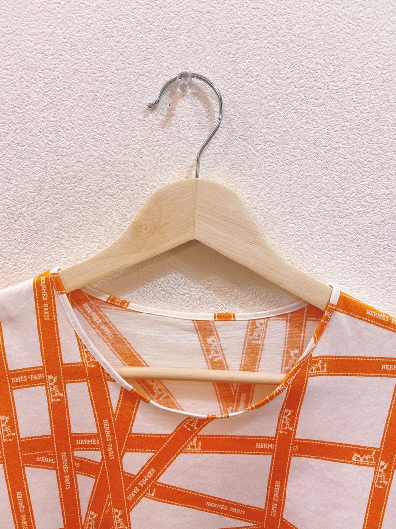 美品◇HERMES エルメス ボルデュック リボン柄 Tシャツ SMサイズ
