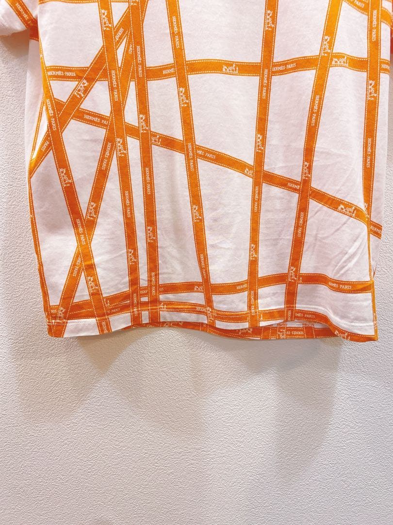 美品◇HERMES エルメス ボルデュック リボン柄 Tシャツ SMサイズ