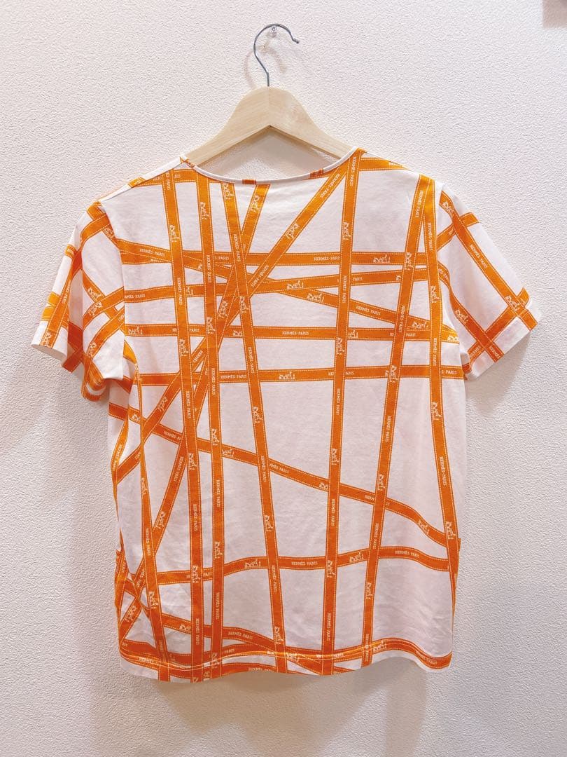 美品◇HERMES エルメス ボルデュック リボン柄 Tシャツ SMサイズ
