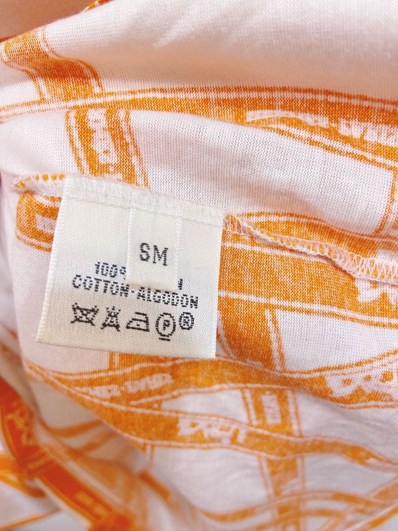 美品◇HERMES エルメス ボルデュック リボン柄 Tシャツ SMサイズ