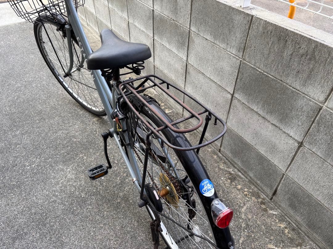 大阪府27インチ・シティサイクル(6段ギア）／前カゴ・後ろキャリア付き・グレー
