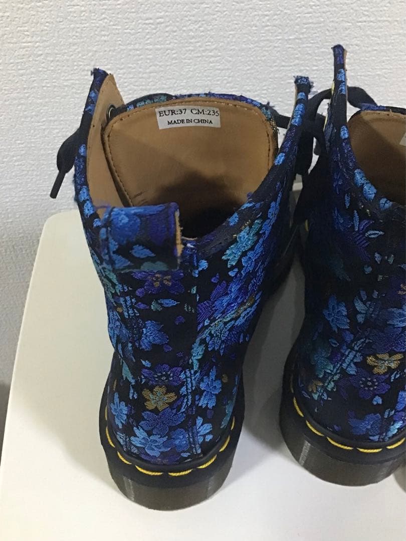 西陣織 23.5 本革 豚革 桜 ブーツ 着物 和風 和服 青 ブルー パンク