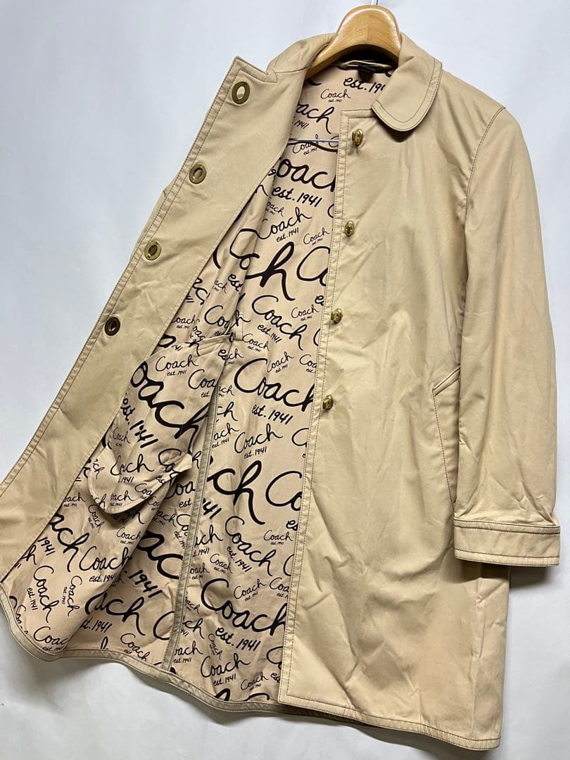 良好 COACH コーチ 裏地総柄 ターンロックコットン ステンカラーコート 2