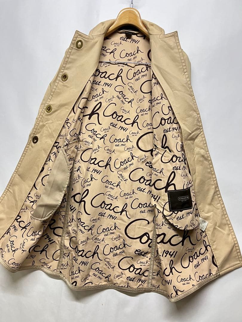 良好 COACH コーチ 裏地総柄 ターンロックコットン ステンカラーコート 2