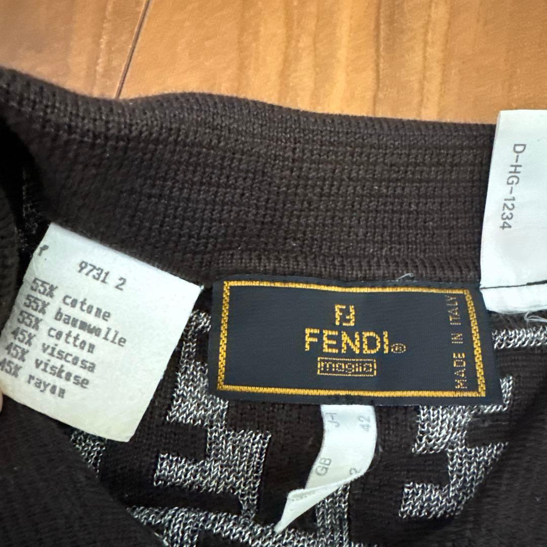 FENDI フェンディ ズッカ柄 ニット 半袖 ポロシャツ レディース 42