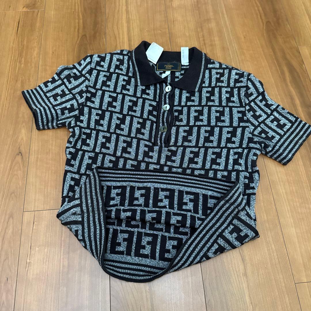 FENDI フェンディ ズッカ柄 ニット 半袖 ポロシャツ レディース 42