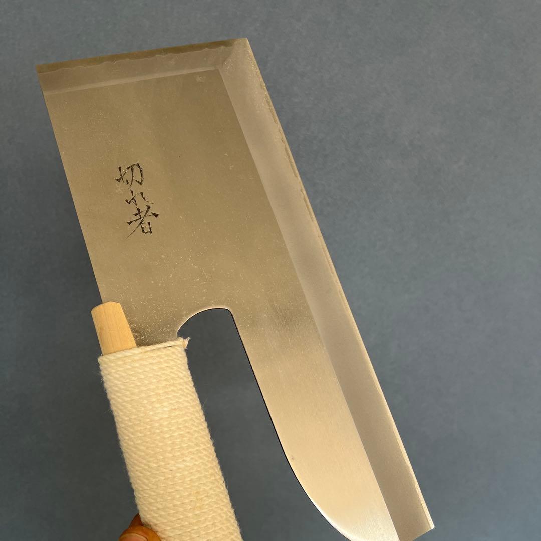 そば打ち道具 切れ者ステン金II 別型麺切包丁 300mm A-1058 中古品
