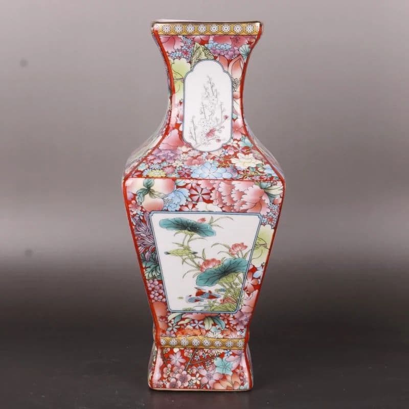 清乾隆蒔金琺瑯彩花鳥四方瓶 景徳鎮 陶磁器 装飾品 現代工芸品 美術品 置物