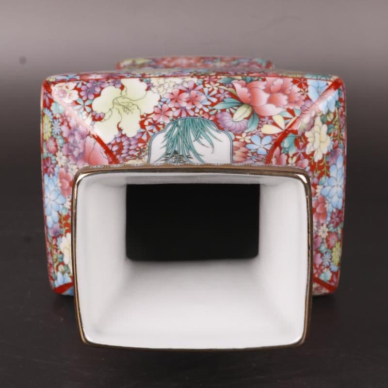 清乾隆蒔金琺瑯彩花鳥四方瓶 景徳鎮 陶磁器 装飾品 現代工芸品 美術品 置物
