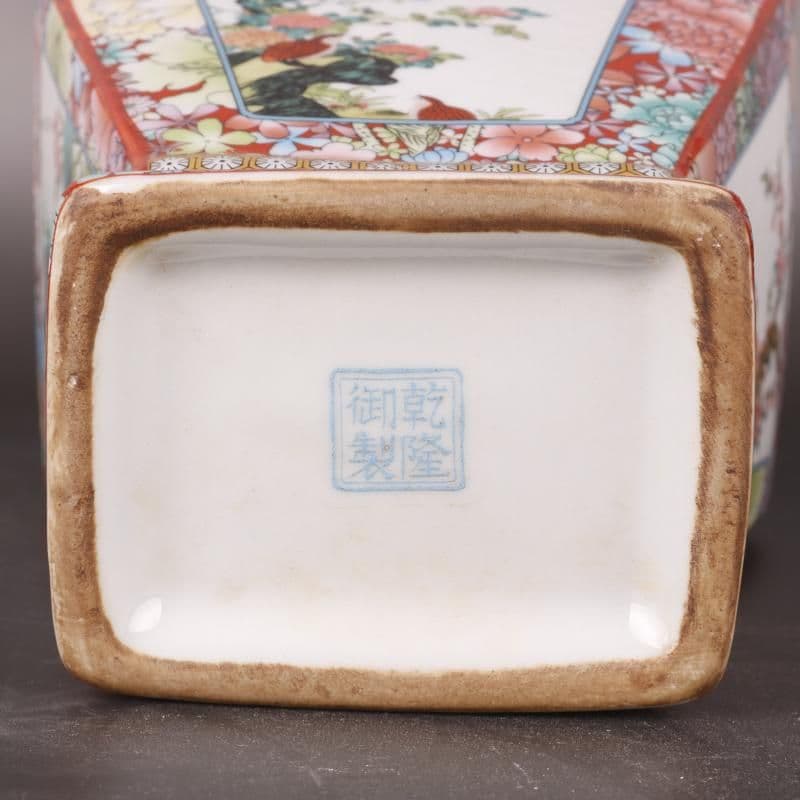 清乾隆蒔金琺瑯彩花鳥四方瓶 景徳鎮 陶磁器 装飾品 現代工芸品 美術品 置物