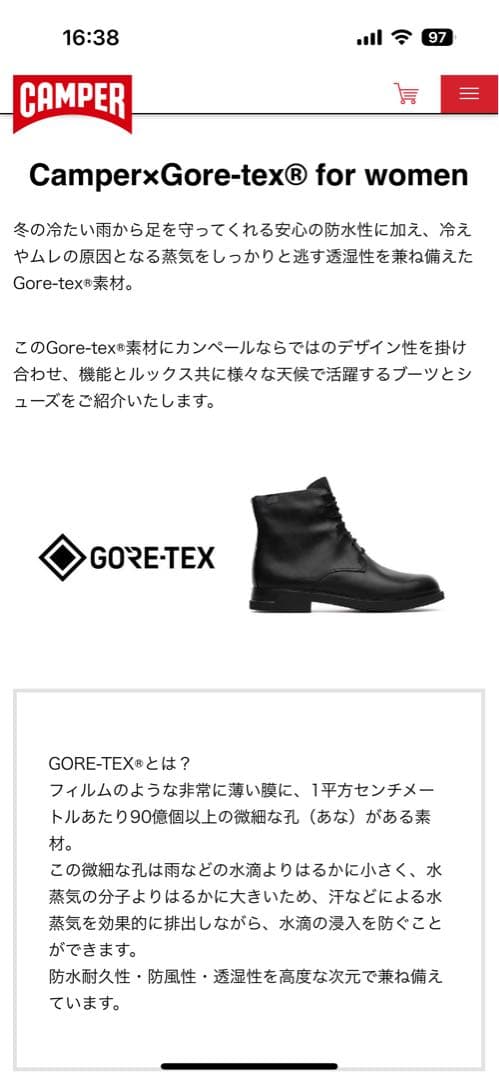 Camper×Gore-tex® ブーツ39