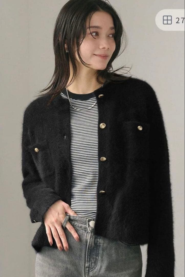 グリーンレーベルリラクシング　デイリーエリートカーデ　黒　フォックス　カシミヤ