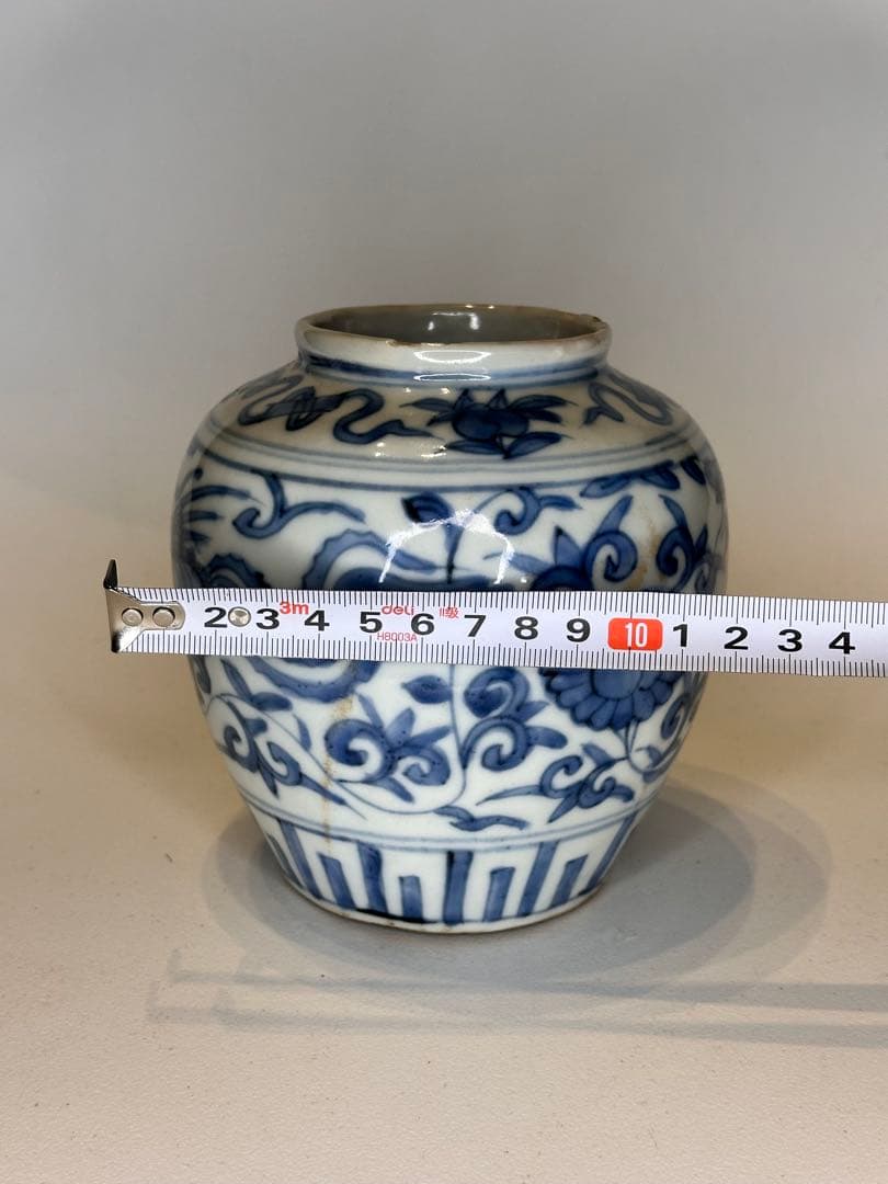中国明代 染付 鳳凰文 小壺 古陶磁 時代物 口縁に傷あり 骨董品 アンティーク