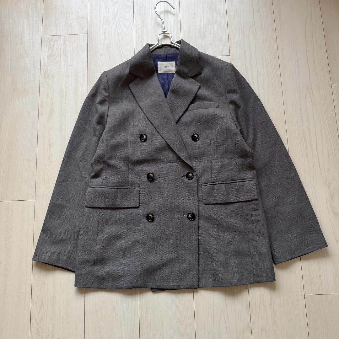 美品✨イエナ　ウール混ギャバ Wブレストジャケット　IENA ジャケット グレー