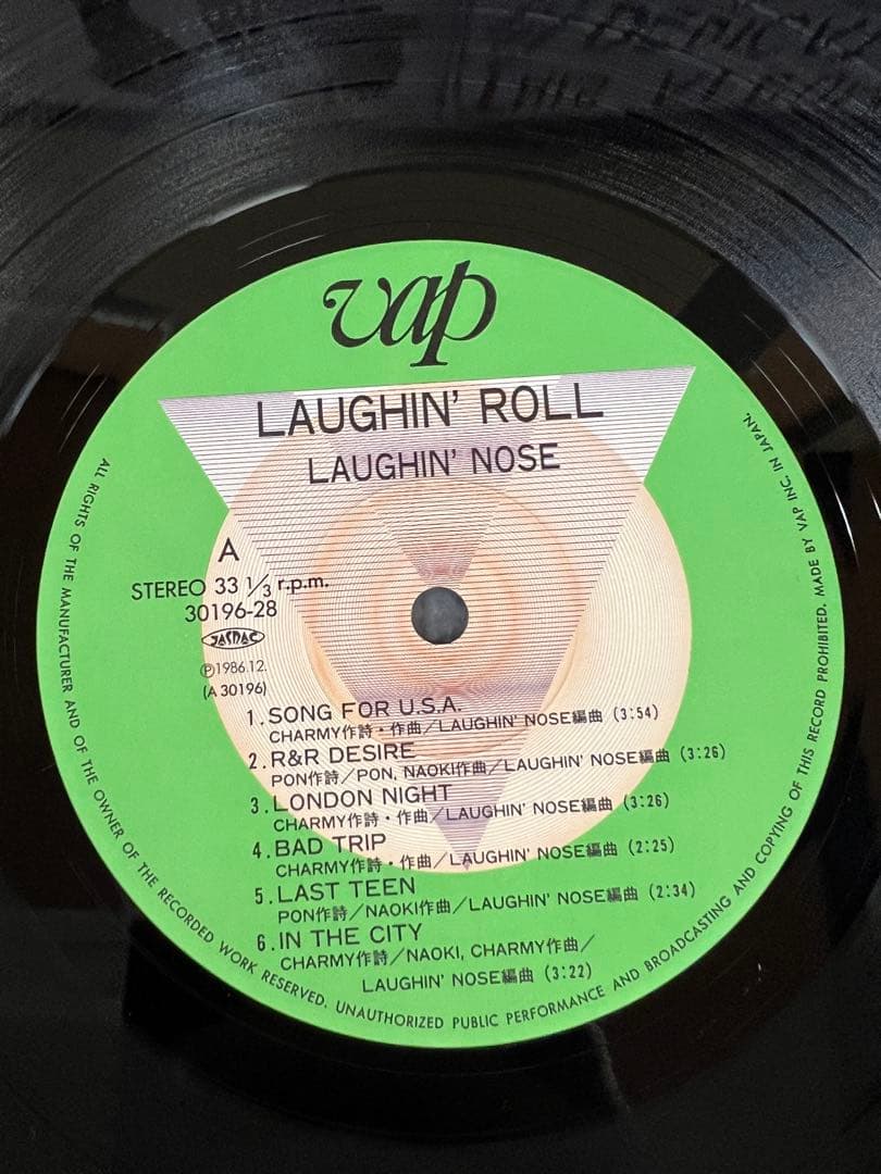 1986年 ラフィンノーズ LAUGHIN’ ROLL 美盤 LP VAP盤