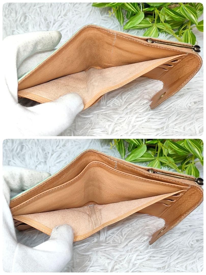 美品 極希少 イルビゾンテ 二つ折り財布 がま口 バイソン ブルーブラウンレザー