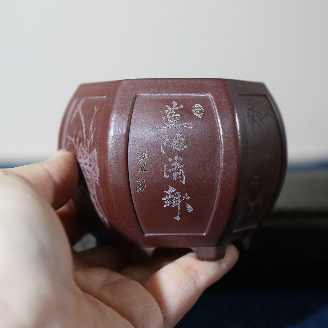 中国宜興 六角形灯窓面鉢 紫砂鉢 盆栽鉢 植木鉢 小品盆栽鉢 大品盆栽鉢