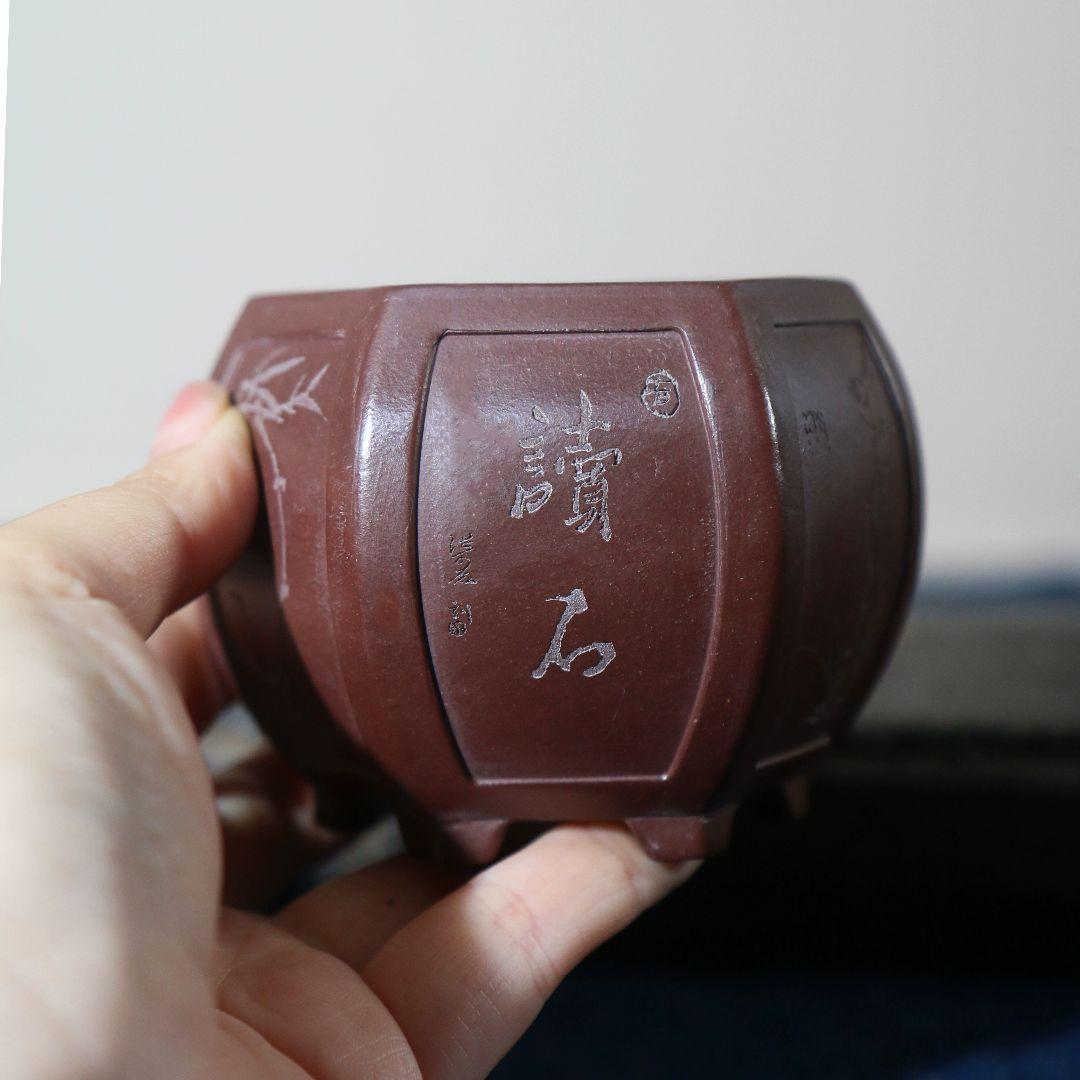 中国宜興 六角形灯窓面鉢 紫砂鉢 盆栽鉢 植木鉢 小品盆栽鉢 大品盆栽鉢