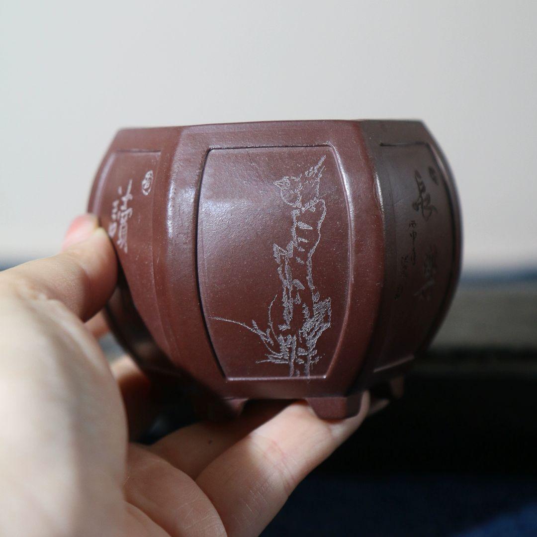 中国宜興 六角形灯窓面鉢 紫砂鉢 盆栽鉢 植木鉢 小品盆栽鉢 大品盆栽鉢